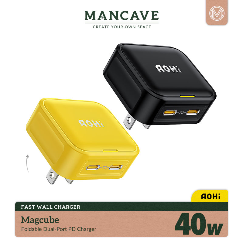 Củ Sạc Nhanh AOHI Magcube Sạc Nhanh 40W Nhỏ Gọn Chân Gập Tiện Lợi Đèn Led Báo Pin Sạc 2 Thiết Bị Cùng Lúc Cho iPh,Pad,SS