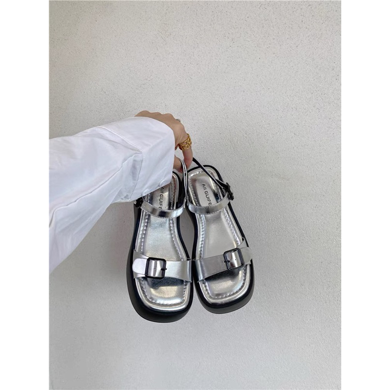 Giày sandal nữ quai khuy độn đế 5cm chất liệu da siêu đẹp phong cách thời trang, dép sandal nữ giá rẻ đi học