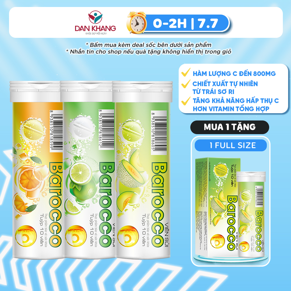 Viên Sủi Bổ Sung Vitamin C Tăng Cường Sức Đề Kháng Barocco Dan Khang Tuýp 10 Viên
