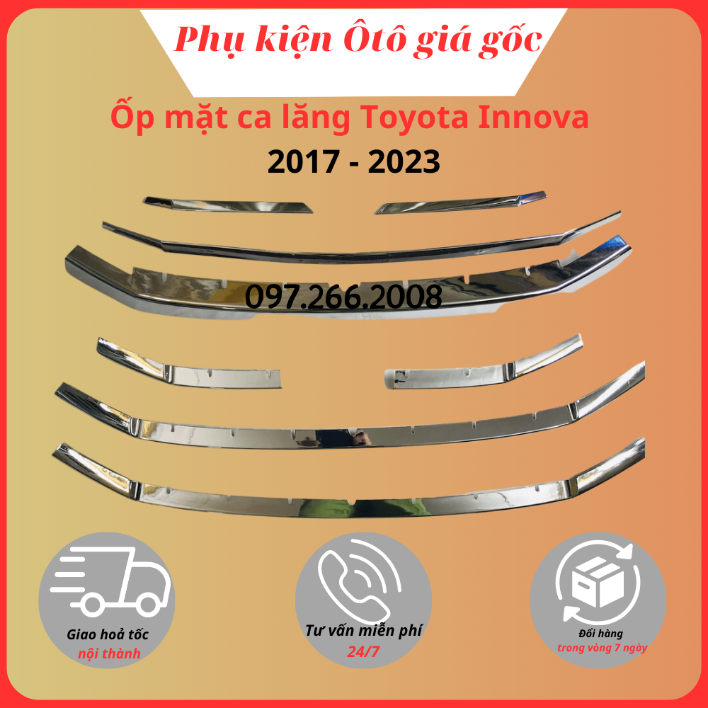 Ốp mặt ca lăng Toyota Innova 2017 - 2021, 2022, 2023 mạ crom cao cấp, sáng bóng