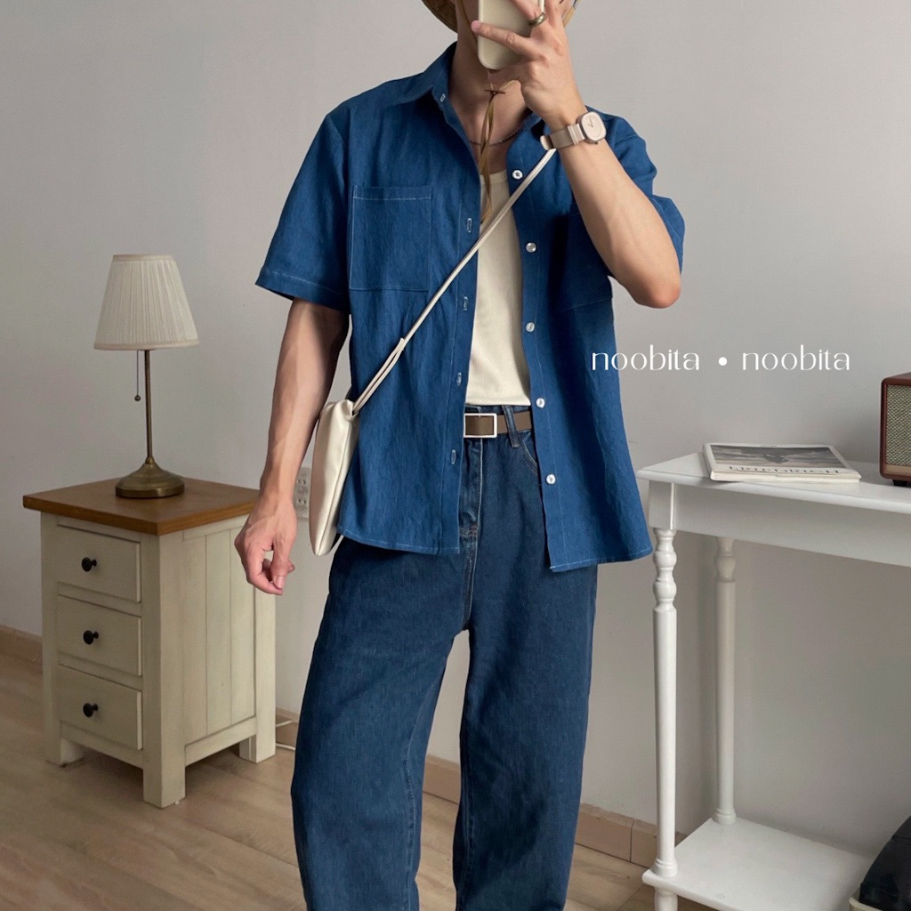 NOOBITA - Sơ mi tay ngắn denim form rộng 7232
