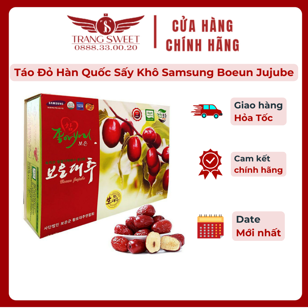 (Hỏa tốc - Phú Nhuận) Táo Đỏ Hàn Quốc Sấy Khô Samsung Boeun Jujube 1Kg ( Trọng lượng táo 700g)