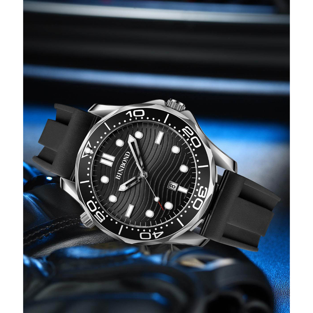 Đồng Hồ Nam BINBOND dạ quang dây silicon cao cấp nam tính thời thượng Laxy Watch