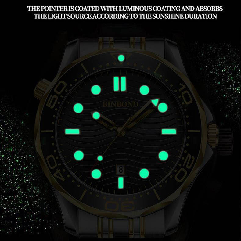 Đồng Hồ Nam BINBOND dạ quang dây silicon cao cấp nam tính thời thượng Laxy Watch