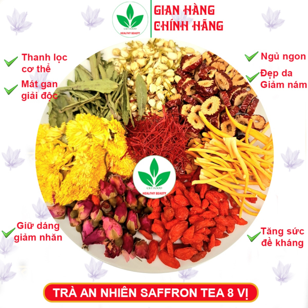 Trà Thảo Mộc Saffron Tea (Saffron, Đông trùng hạ thảo, Hoa cúc, hoa nhài, hoa hồng, táo đỏ, kỷ tử, cỏ ngọt)