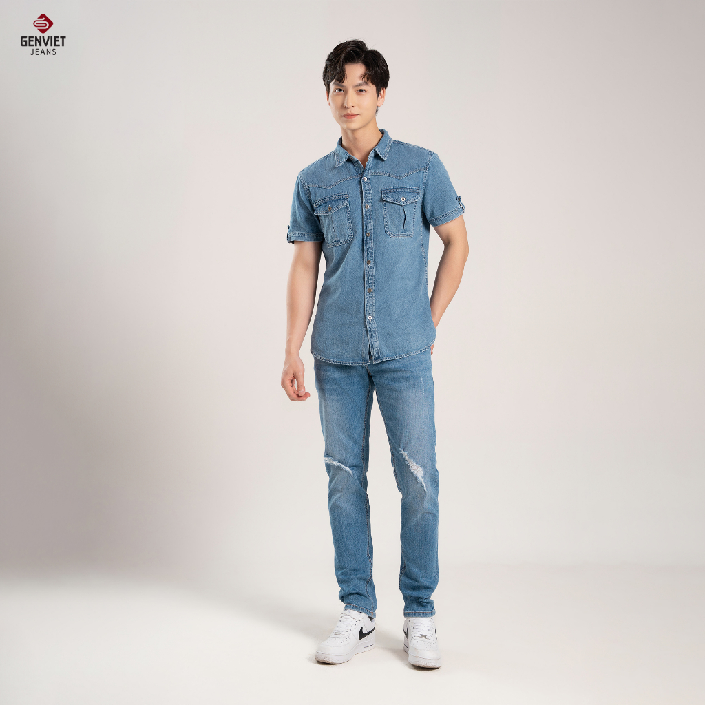 [Mã FATOP12 giảm 30K đơn 150K] Áo sơ mi cộc tay Nam Jeans ôm vừa T3321J8194