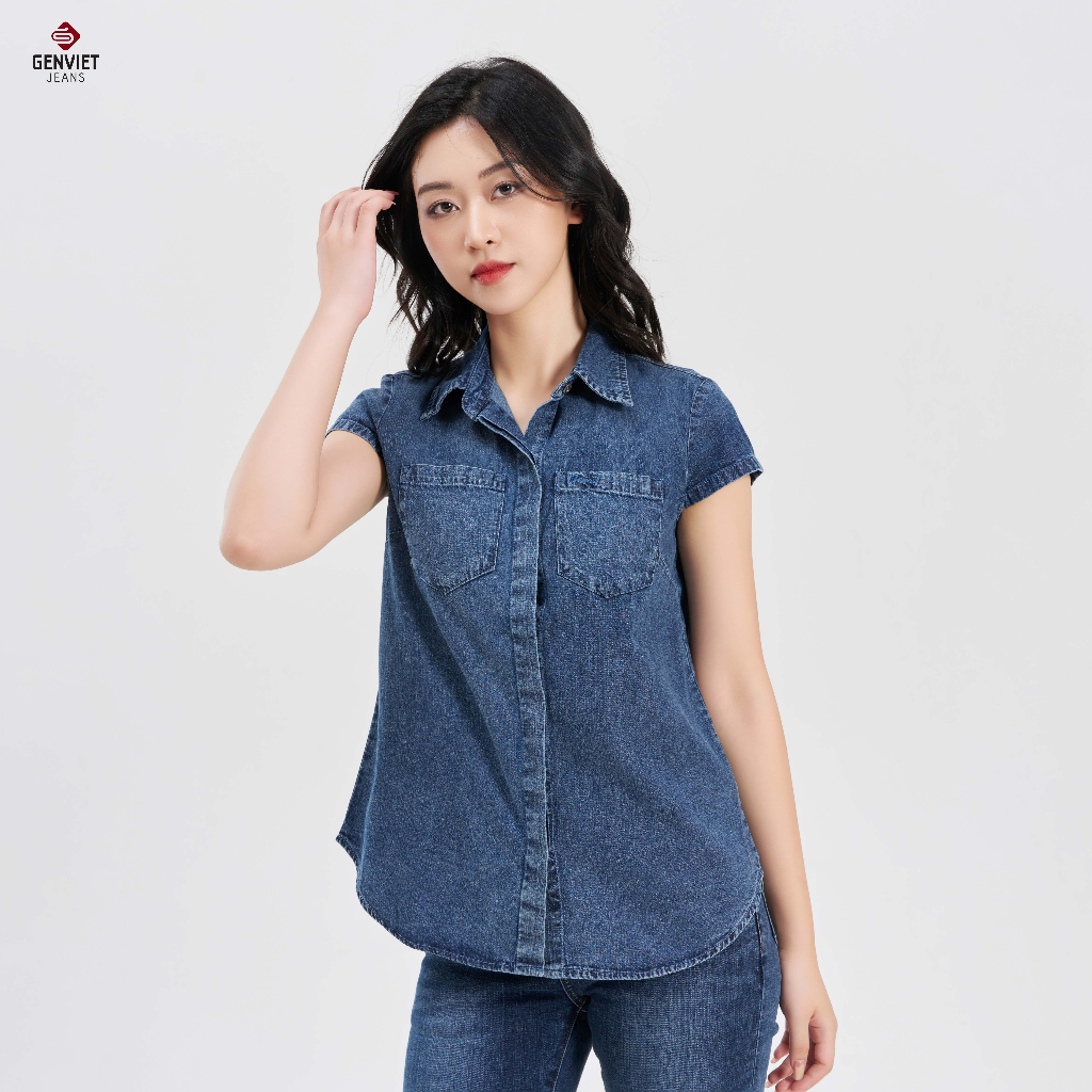 Áo sơ mi cộc tay Nữ Jeans suông TA324J8219 GENVIET