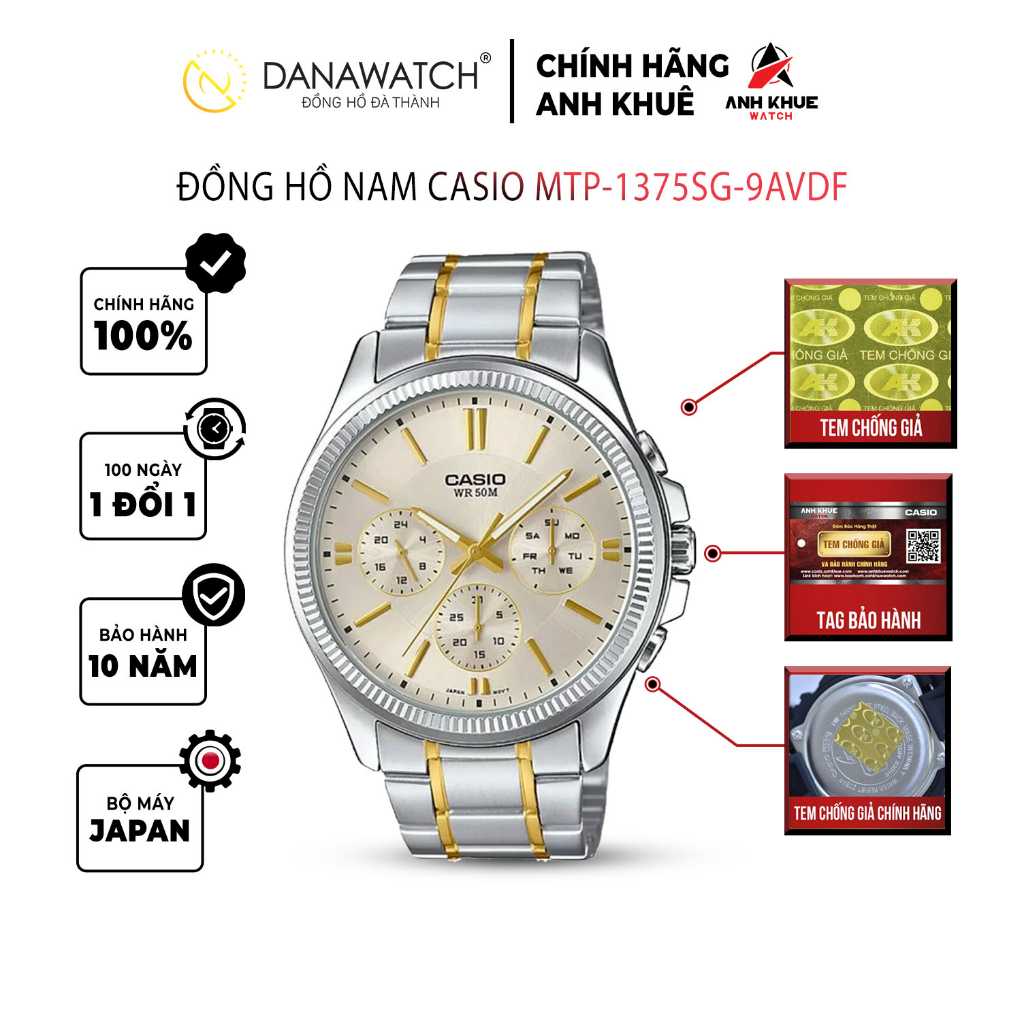 Đồng hồ Casio Nam chính hãng Casio Nhật Bản MTP-1375SG-9AVDF chính hãng thép không gỉ chống nước tốt