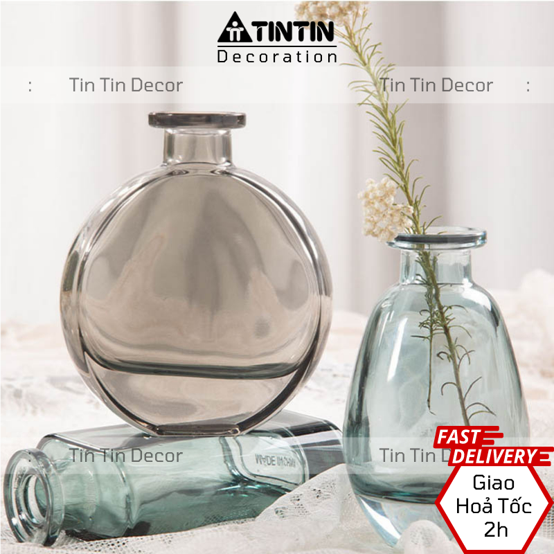 Bình Hoa Mini Cắm Hoa Phong Cách Vintage Đơn Giản Dùng Trang Trí Bàn Làm Việc Bàn Trang Điểm Spa Tủ Có 3 Mẫu Màu Xanh