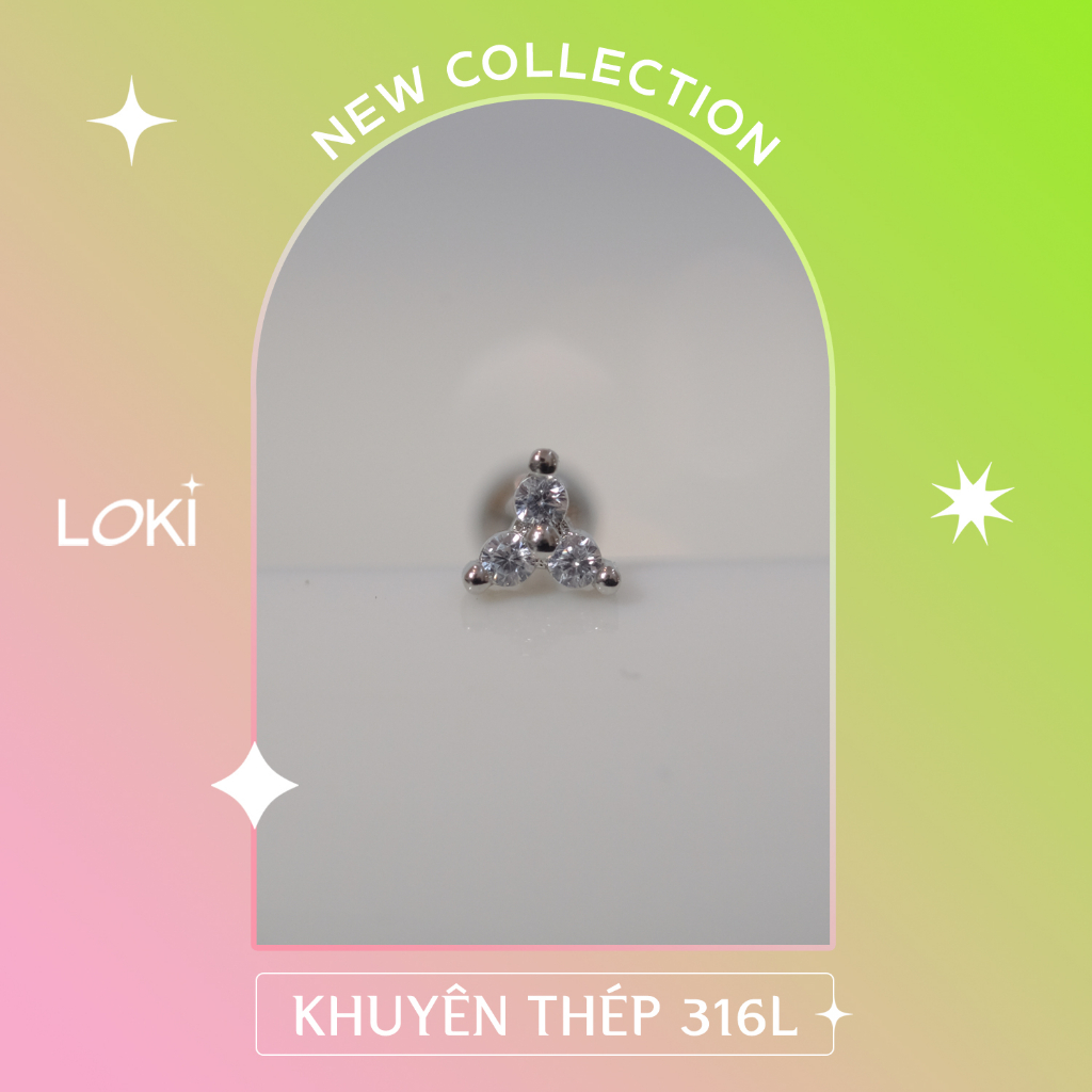 Khuyên tai đá HOA 3 CÁNH  LOKI
