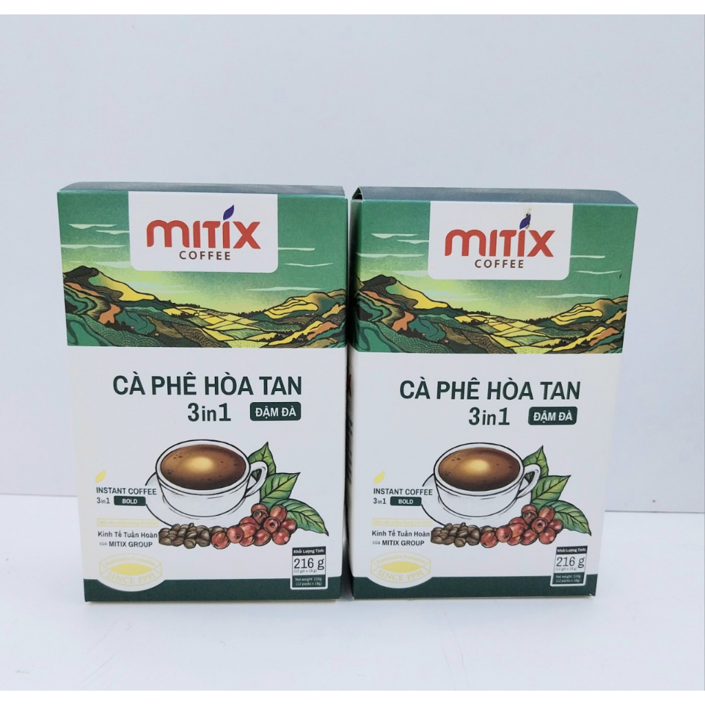 Combo 2 hộp Cà phê hòa tan Mitix 3in1, vị đậm 216g (18gx12 gói), công nghệ sấy lạnh hiện đại