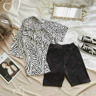 SET SƠ MI NGỰA VẰN QUẦN LEGGING LỬNG