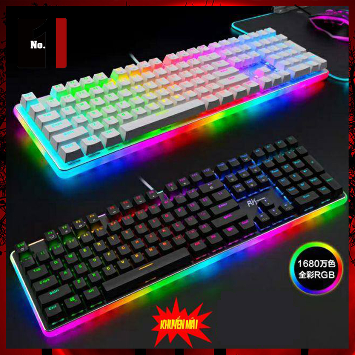 Bàn Phím Cơ Gaming KeyCap Xuyên Led Màu Trắng ROYAL RK918 Led RGB Bàn Phím Máy Tính Laptop Có Kèm Kê Tay