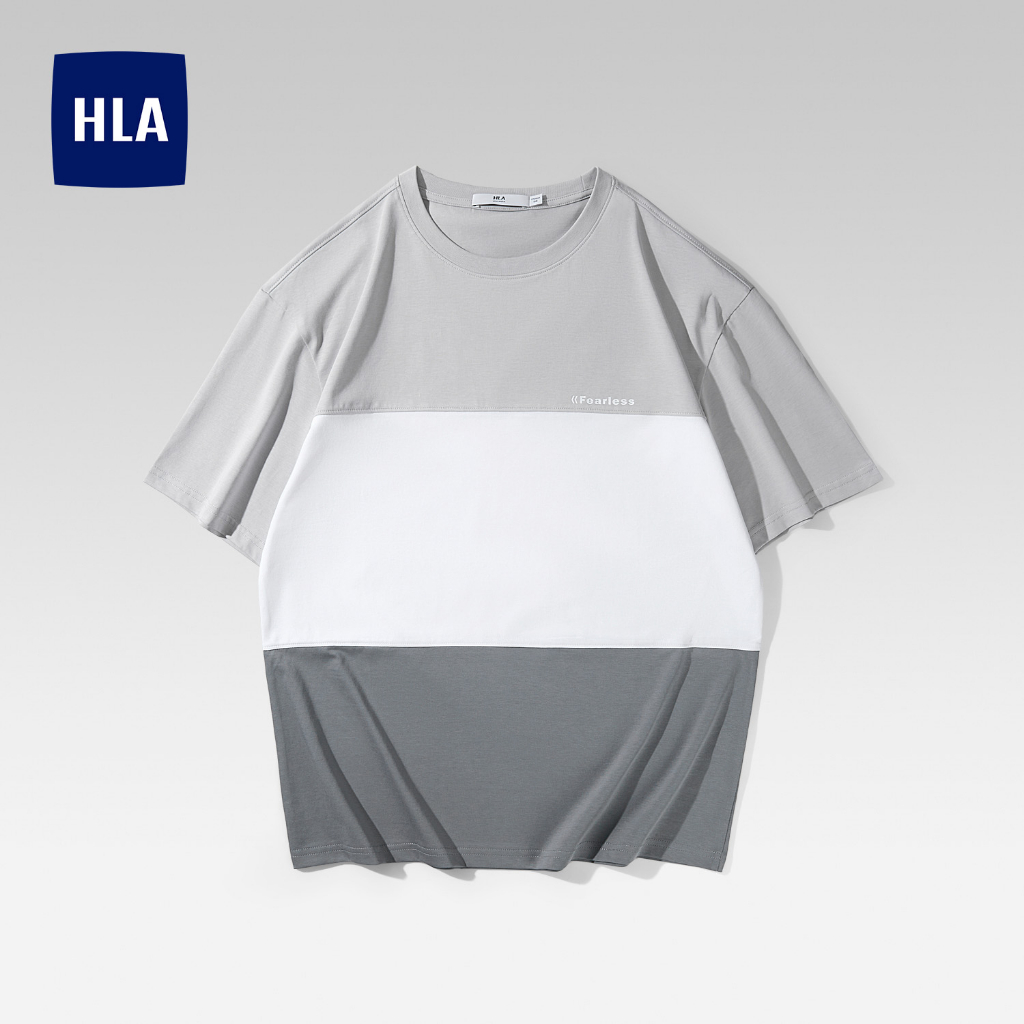 HLA -  Áo thun nam ngắn tay dáng rộng phối màu Contrasting color oversized short-sleeved T-shirt