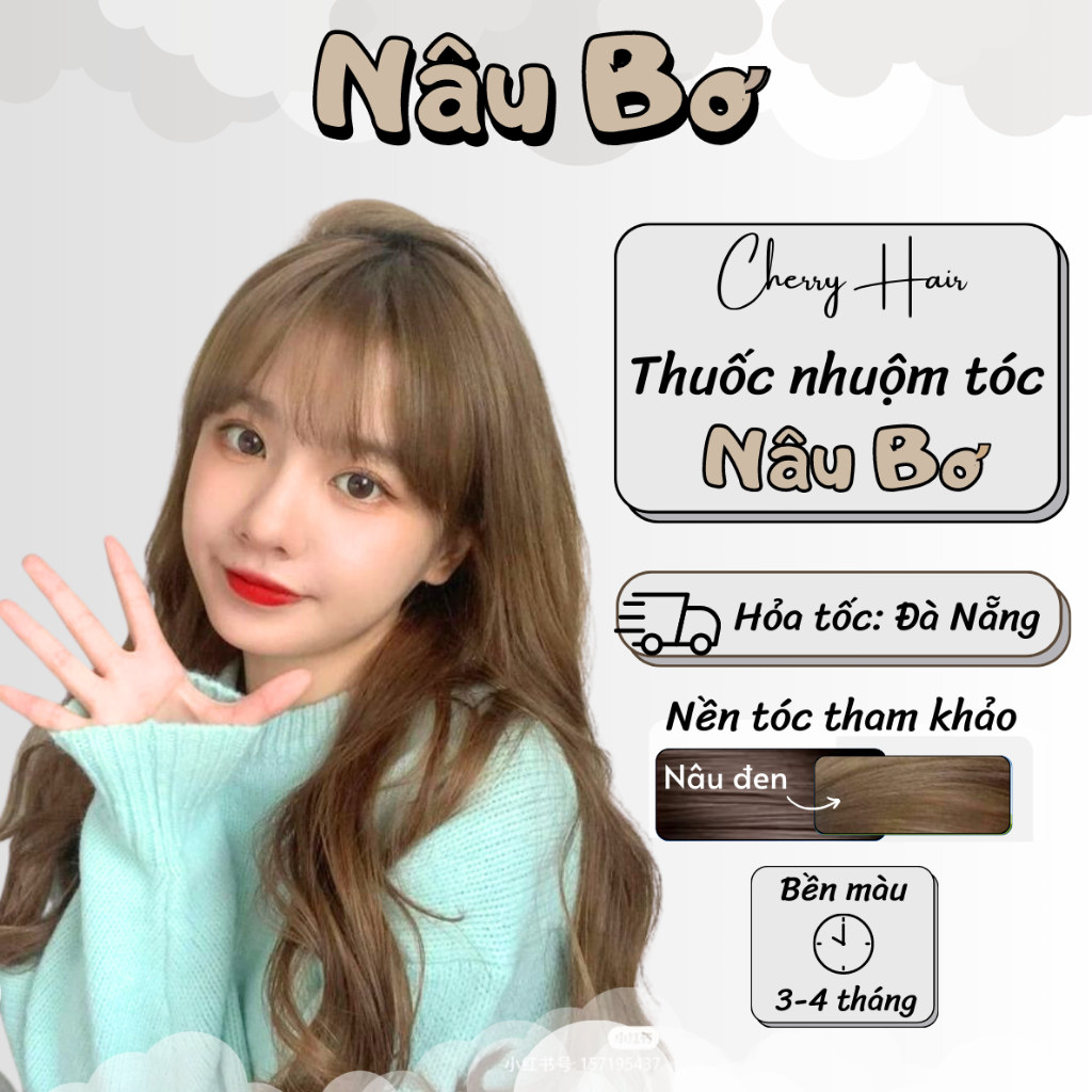Thuốc Nhuộm Tóc Màu Nâu Bơ Thuốc nhuộm Tóc chính hãng tặng kèm Oxy + Bao Tay, Cherry Hair. Cherry Hair