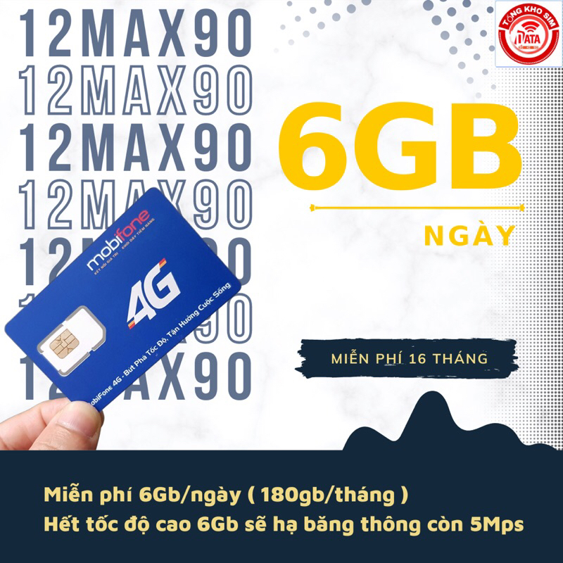 SIM DATA MOBI 12MAX90 - Dùng 16,5 tháng