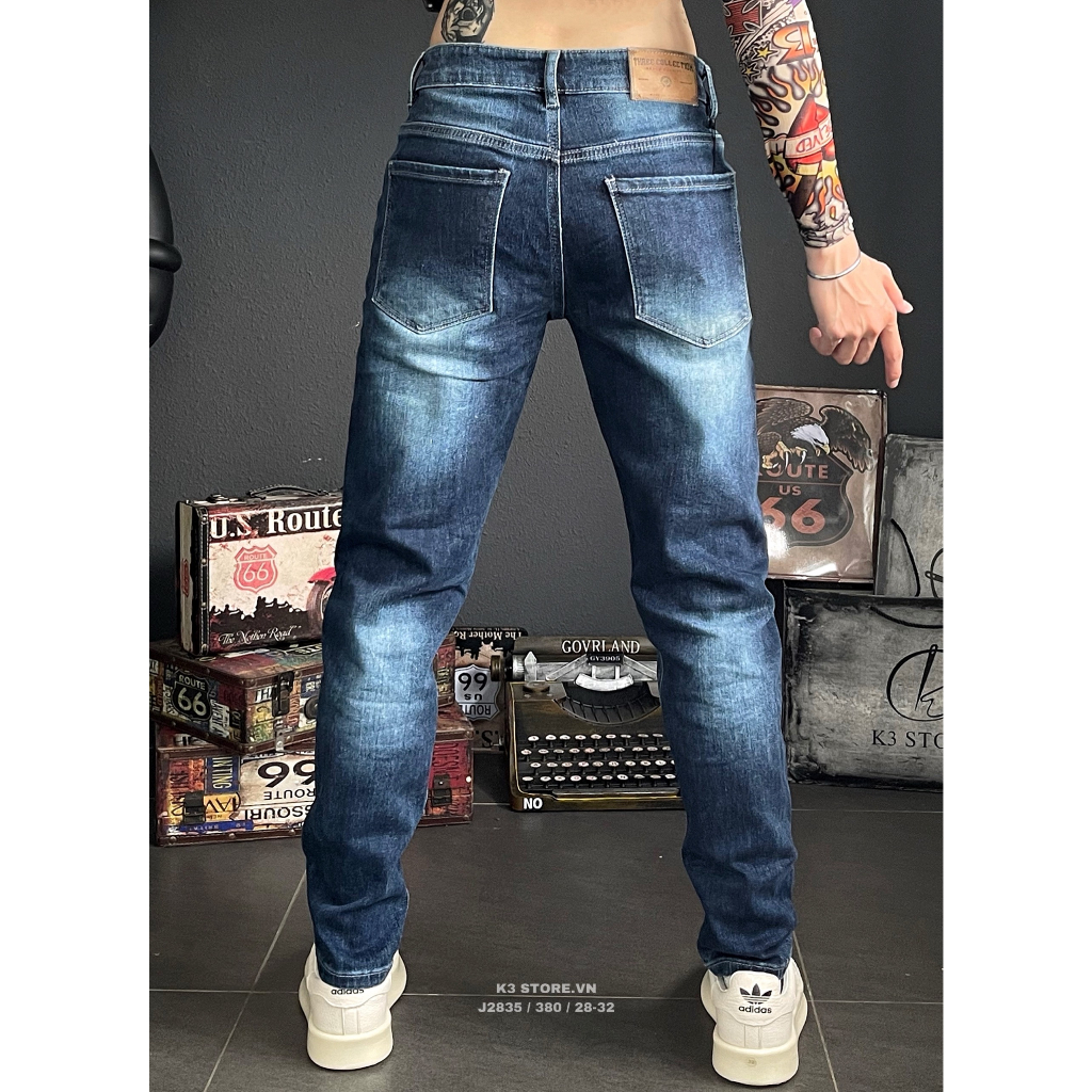 Quần jean nam dài màu xanh đậm was chất jean co giãn nhẹ mặc thoải mái chi tiết như hình J2835 K3 STORE