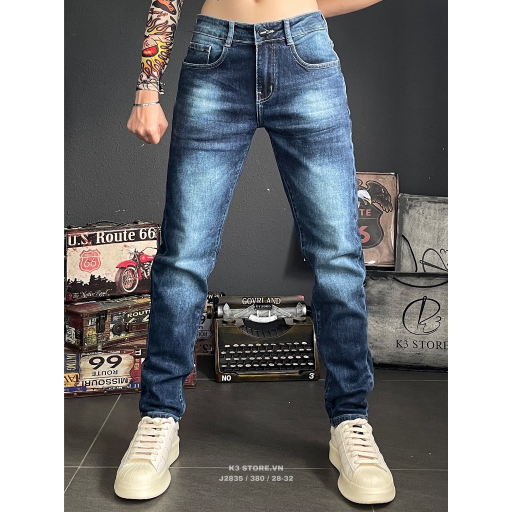 Quần jean nam dài màu xanh đậm was chất jean co giãn nhẹ mặc thoải mái chi tiết như hình J2835 K3 STORE