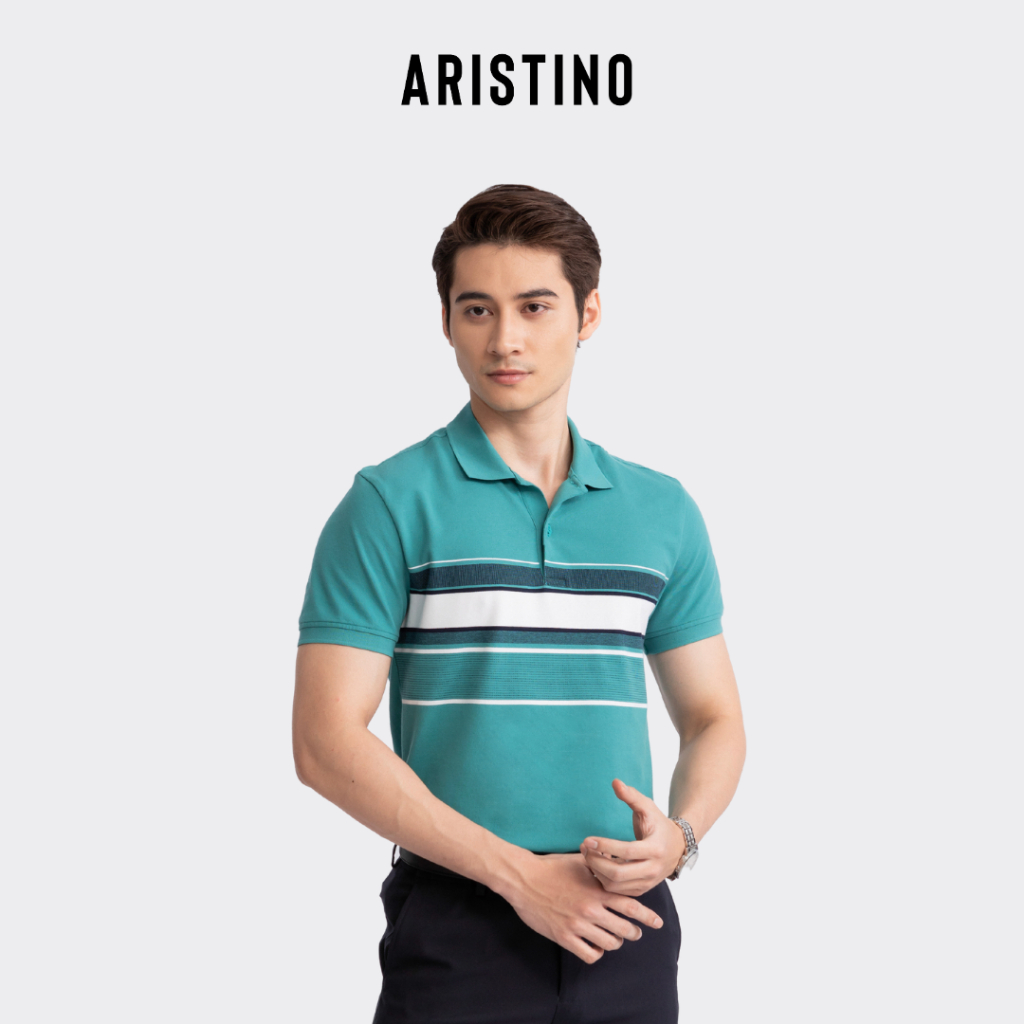 Áo polo ngắn tay ARISTINO phom slim fit ôm nhẹ, chất liệu cotton thấm hút, họa tiết kẻ ngang trẻ trung - APS139S3