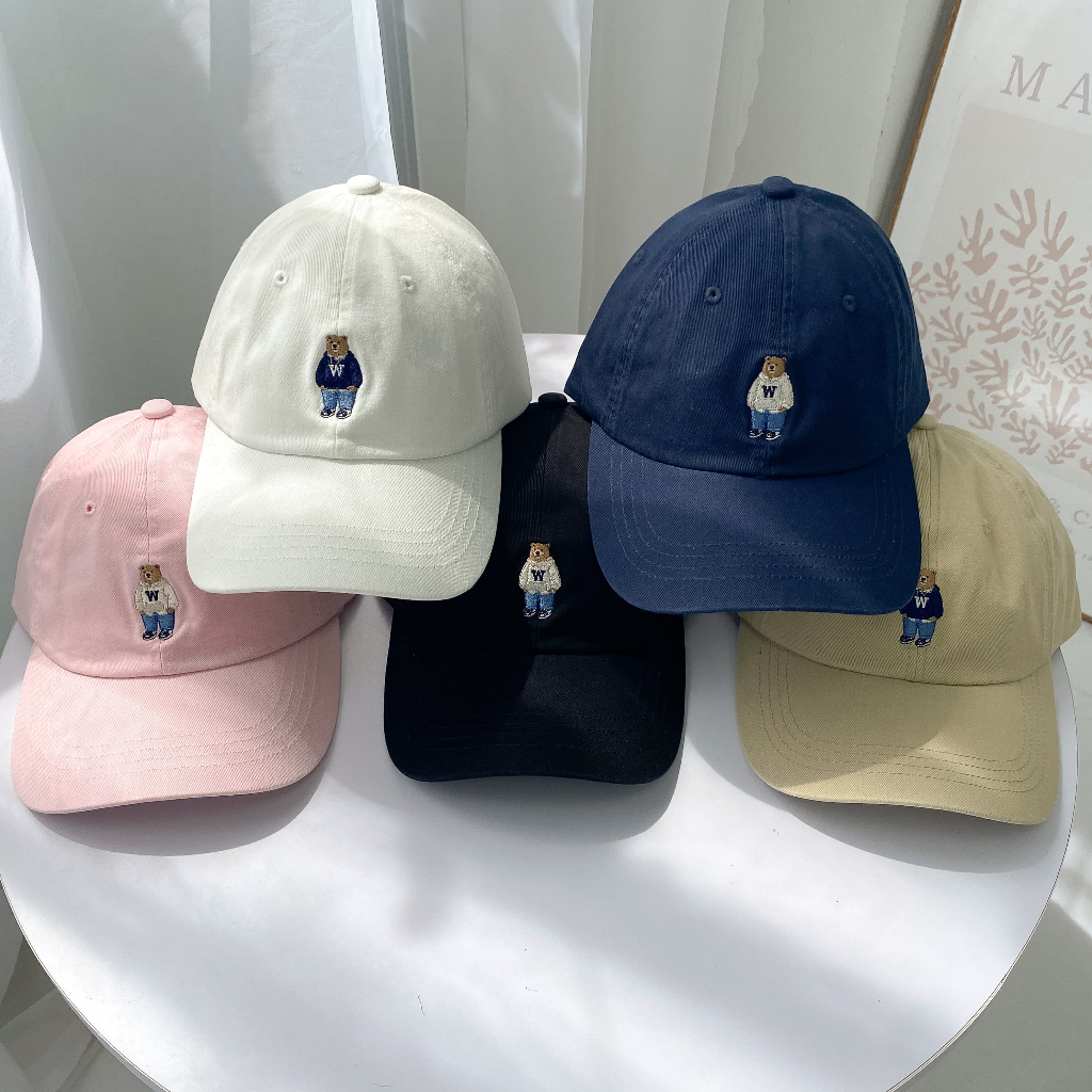 Mũ lưỡi trai Whoau nam nữ họa tiết gấu thêu, vải cao cấp chính hãng.