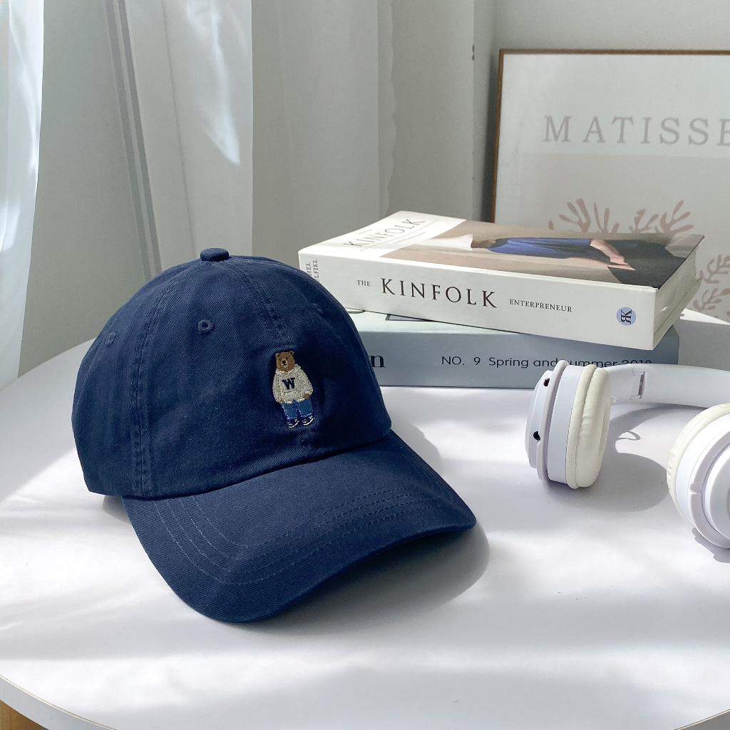 Mũ lưỡi trai Whoau nam nữ họa tiết gấu thêu, vải cao cấp chính hãng.