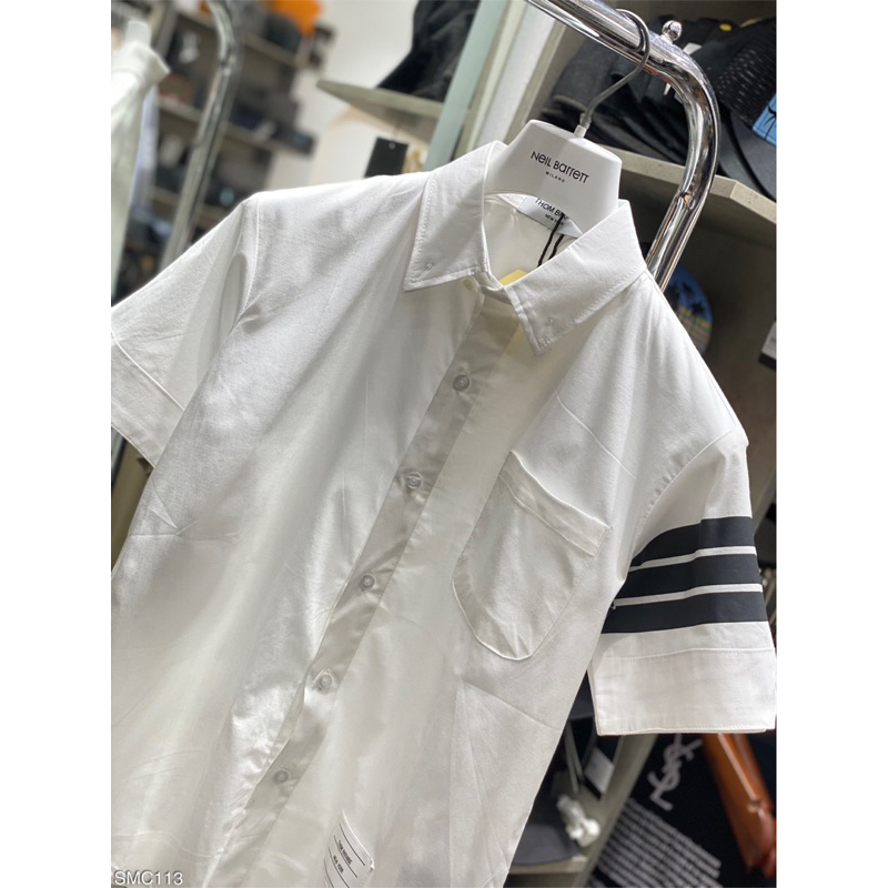 Áo sơ mi cộc hoạ tiết 3 vạch mix cánh tay cực chất .new