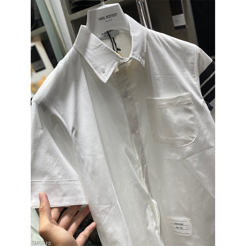 Áo sơ mi cộc hoạ tiết 3 vạch mix cánh tay cực chất .new