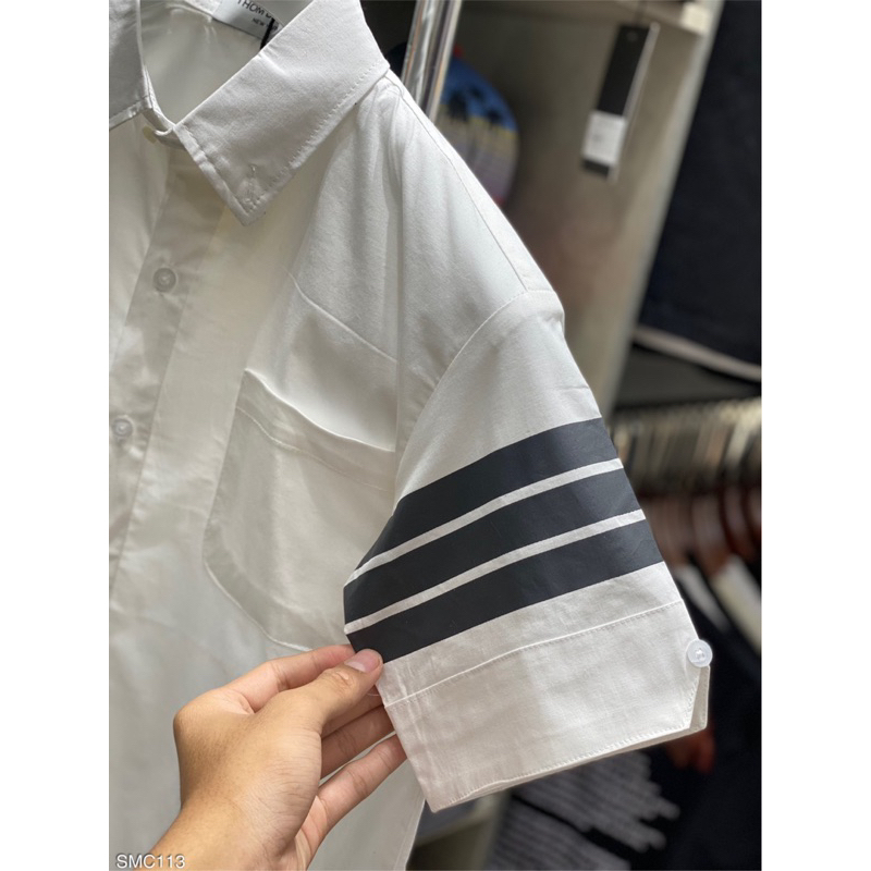 Áo sơ mi cộc hoạ tiết 3 vạch mix cánh tay cực chất .new