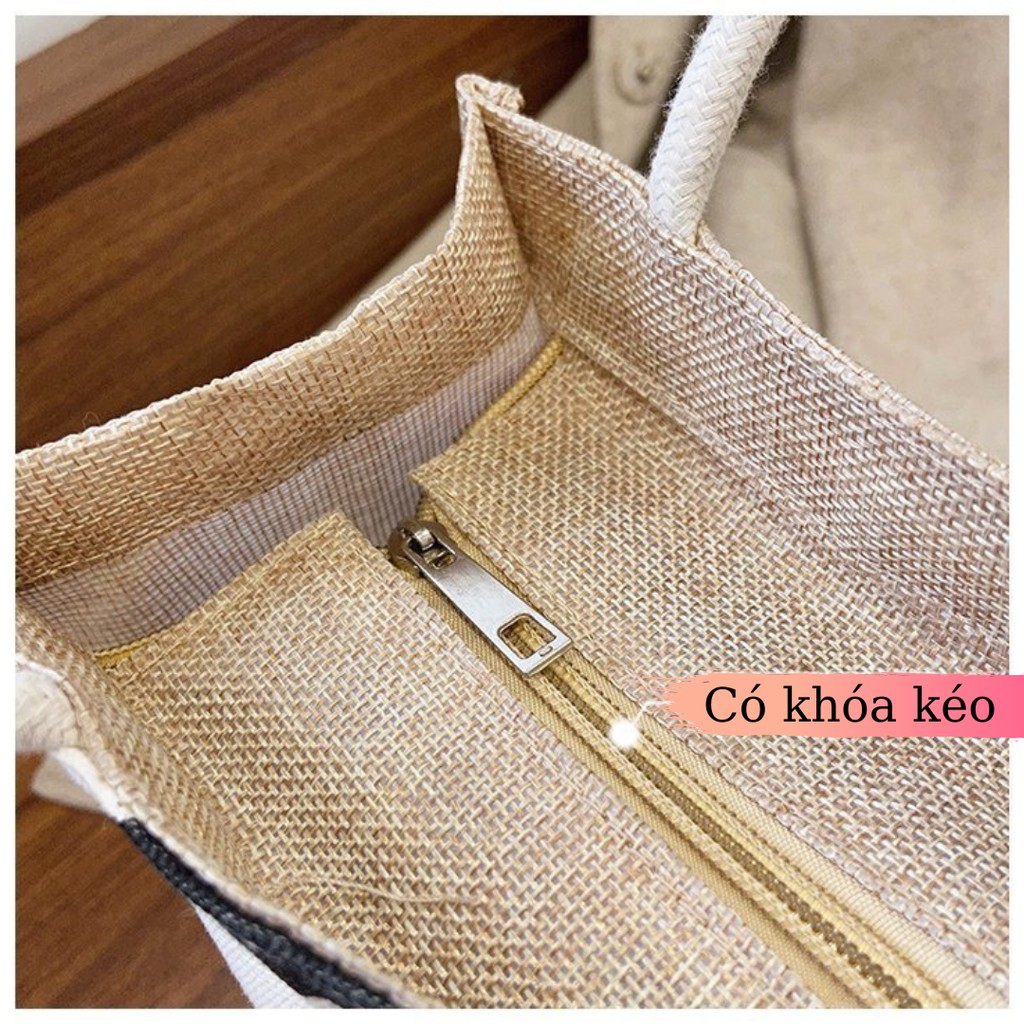 Túi Cói mini có gấu bông dễ thương-Túi cói gấu đi biển đi chơi phù hợp nhiều hoàn cảnh-Túi Vintage-hapfami