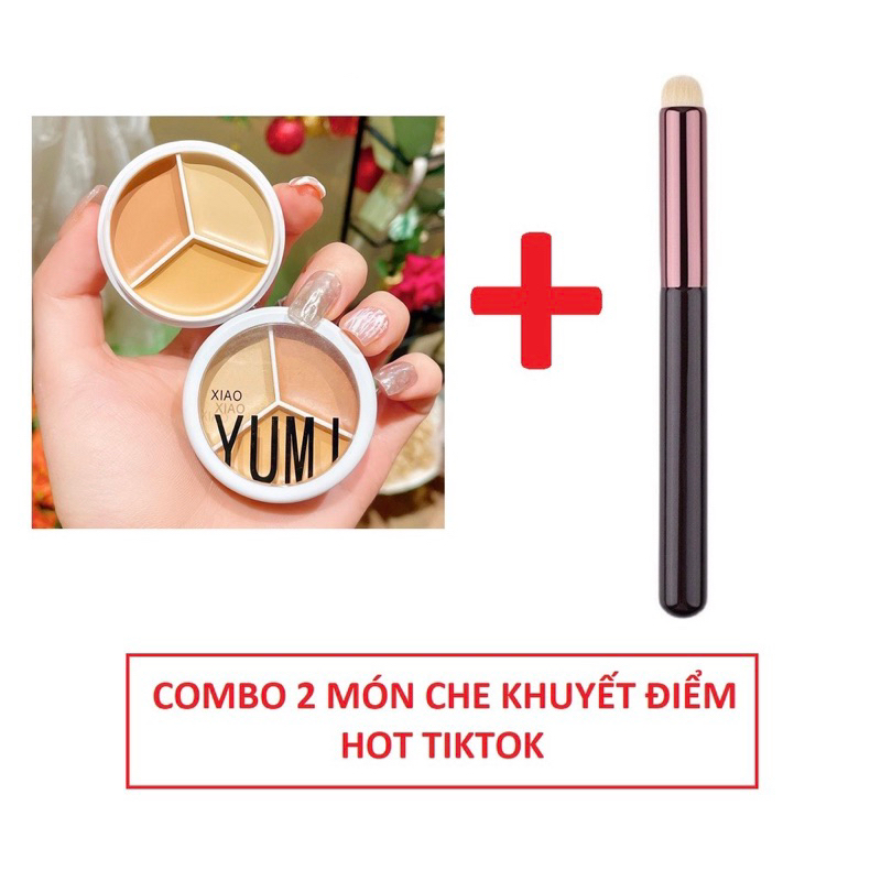 Combo Kem Che Khuyết Điểm 3 Màu Xiao Yumi và Cọ Tán