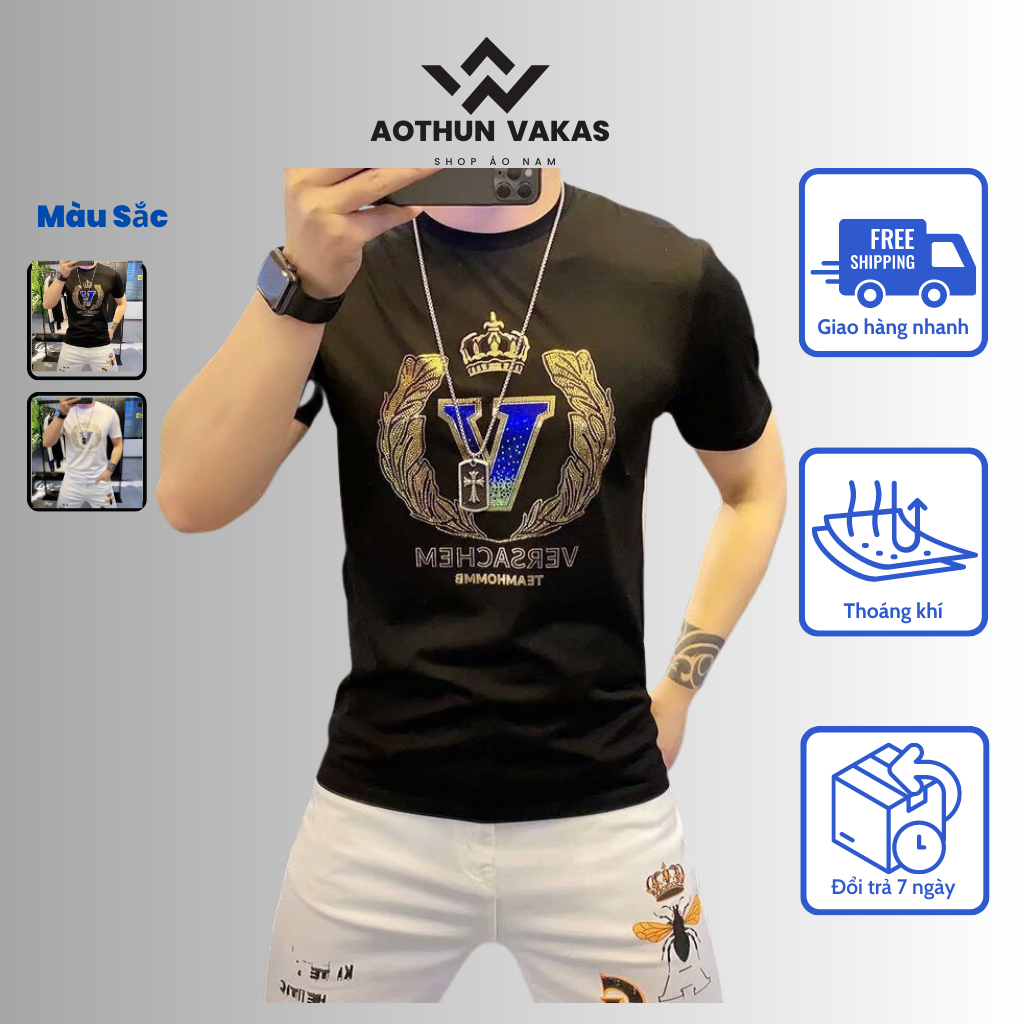 Áo thun nam áo phông nam tay ngắn cổ tròn chất đẹp cotton thun lanh co giãn thoải mái 4 mùa aothun_vakas
