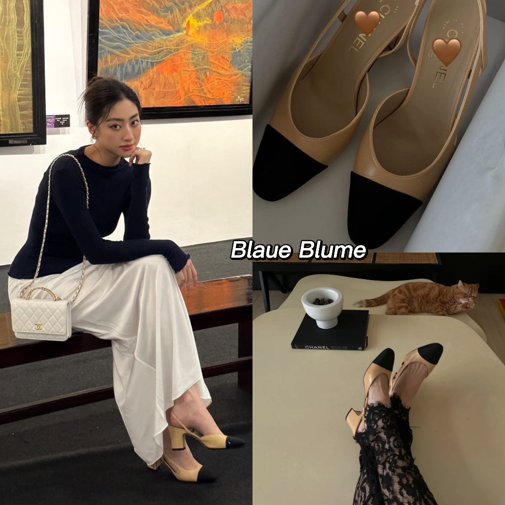 𝐁𝐥𝐚𝐮𝐞𝐁𝐥𝐮𝐦𝐞🦋 (Sẵn 35-40) Slingback captoe CN gót 7cm và 2cm