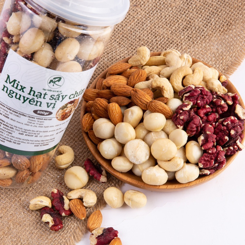 500GRAM MIX HẠT SẤY NGUYÊN VỊ, GỒM MACCA, ÓC CHÓ, HẠNH NHÂN, HẠT ĐIỀU, HẠT BÍ