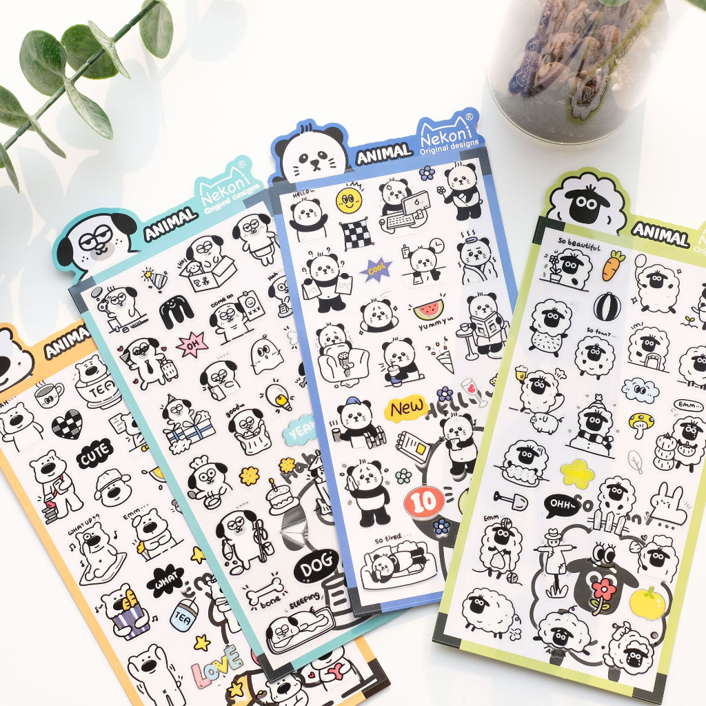 Sticker, nhãn dán NEKONI Nhật Bản Chó Pug Mắt Híp & Gấu Trắng Misa NEVERLAND