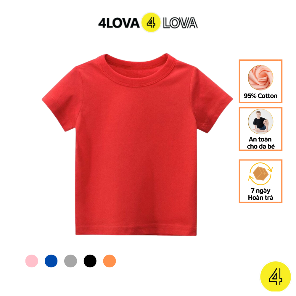 Áo thun trơn cộc tay cho bé trai bé gái 4LOVA chất cotton co giãn kiểu dáng basic từ 8-27kg hàng chính hãng KID060