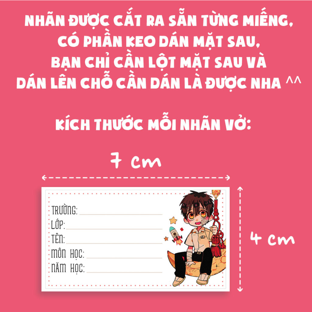 BỘ 20 ĐẾN 100 NHÃN VỞ HANAKO CẬU MA NHÀ XÍ JIBAKU SHOUNEN HANAKO-KUN -NHÃN VỞ TẬP HỌC SINH ANIME MANGA