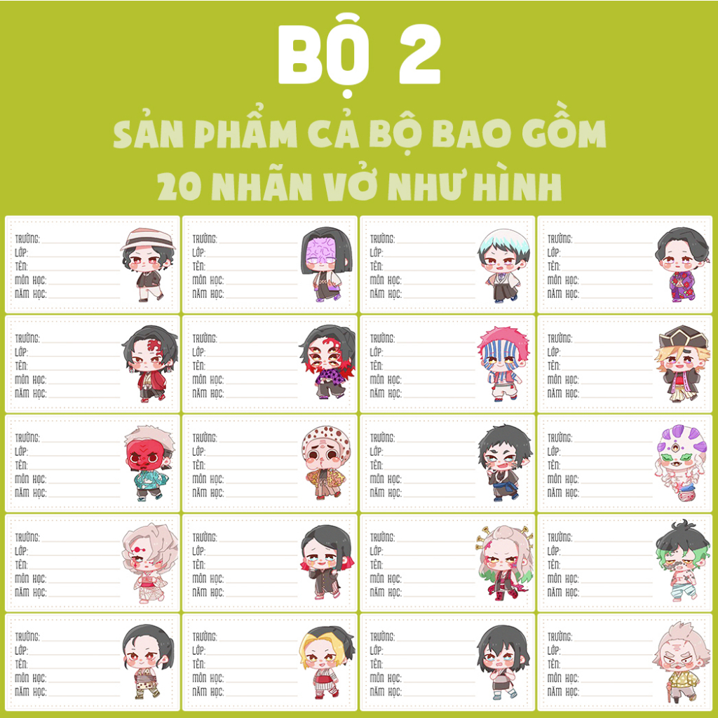 BỘ 20-40 NHÃN VỞ KNY KIMETSU NO YAIBA - THANH GƯ ƠM DI ỆT QU Ỷ- NHÃN VỞ TẬP HỌC SINH ANIME MANGA