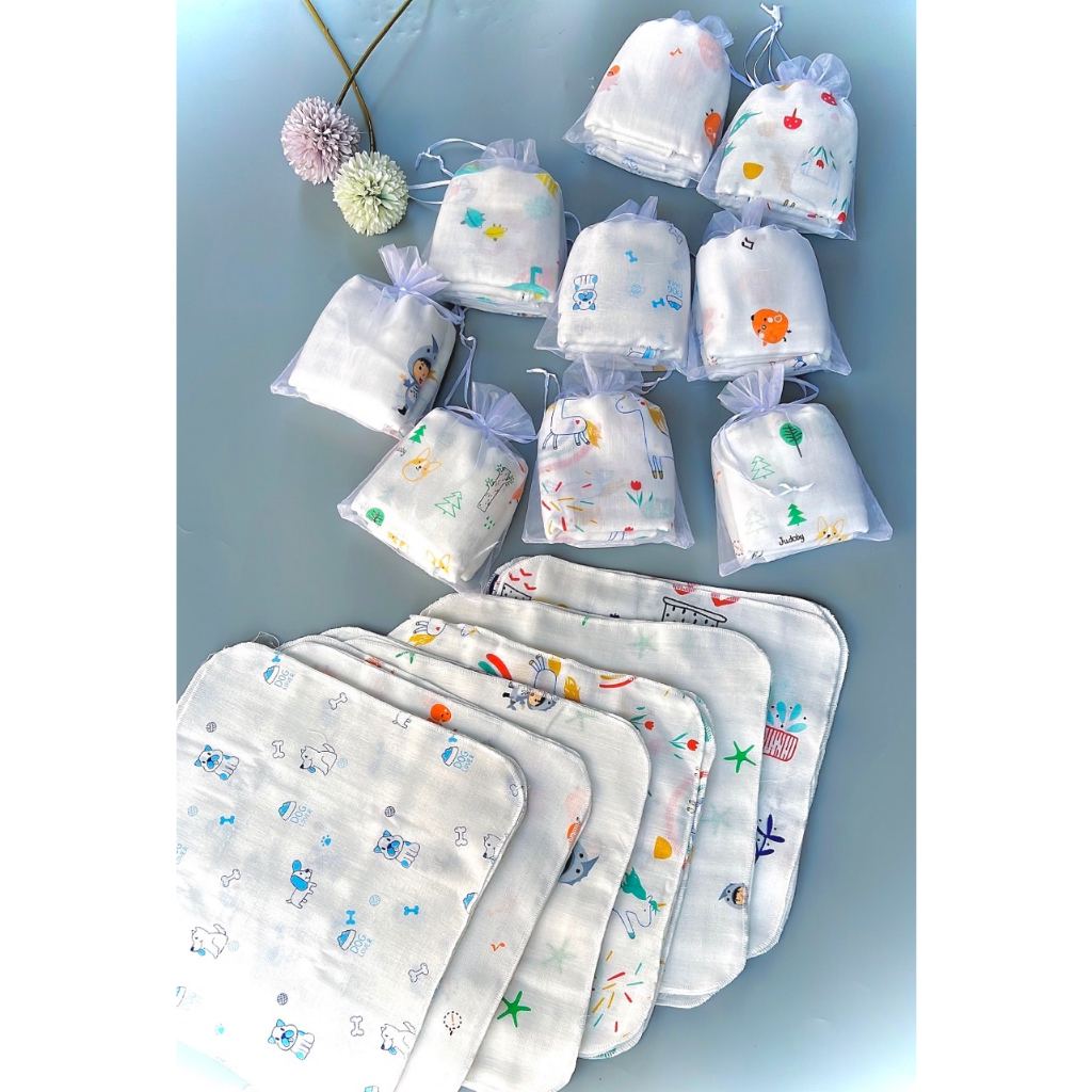 Túi 10 Khăn sữa 2 lớp 100% sợi tre siêu mềm. Khăn mặt, khăn quàng - 2X MART