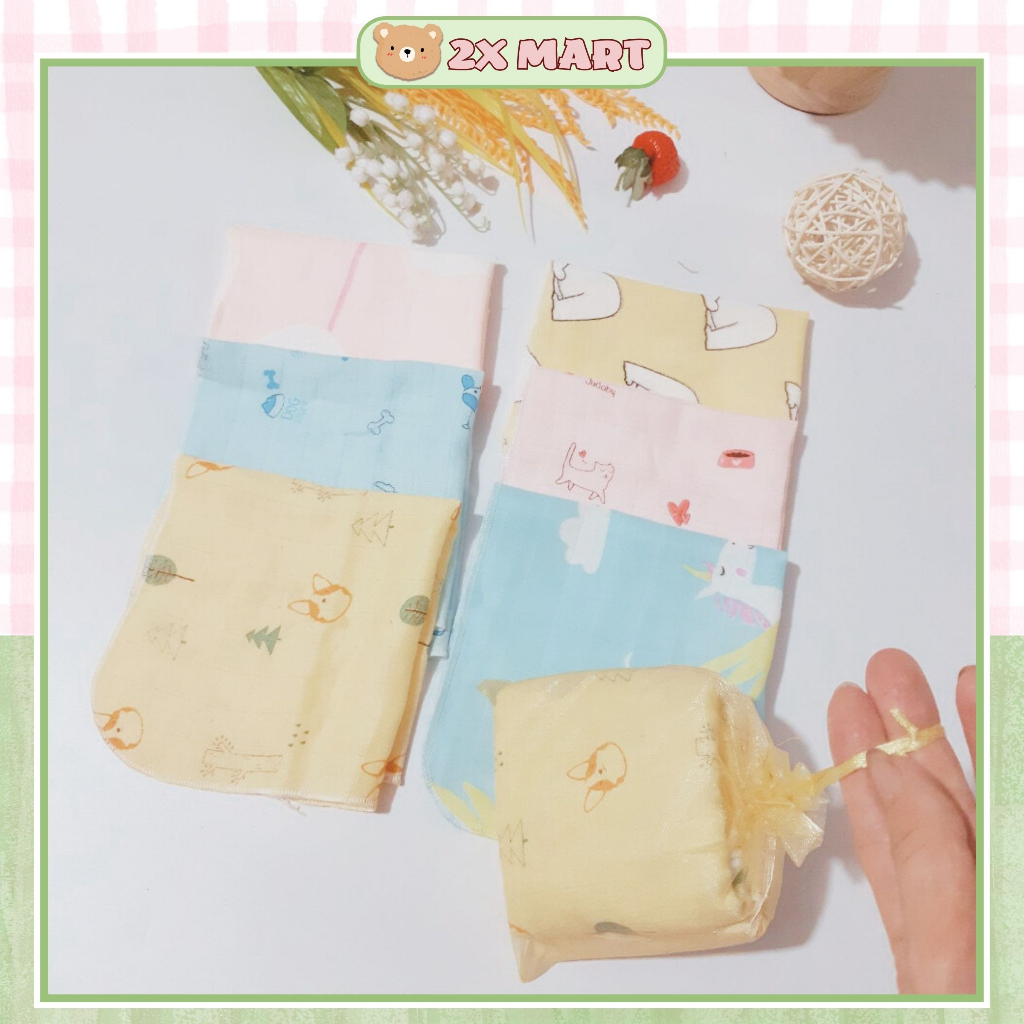 Túi 10 Khăn sữa 2 lớp 100% sợi tre siêu mềm. Khăn mặt, khăn quàng - 2X MART