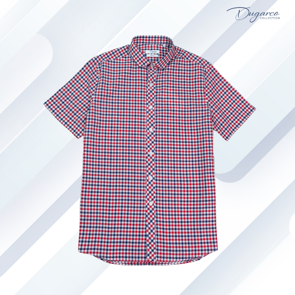 Áo sơ mi nam Dugarco tay ngắn công sở cotton họa tiết kẻ caro 238SMS21105