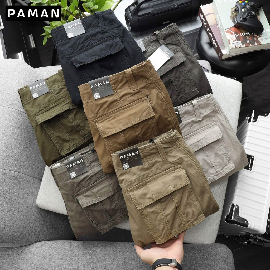 Quần cargo pants kaki túi hộp dài nam 55-79kg PAMAN 6 túi cao cấp dây kéo chất lượng 001QD