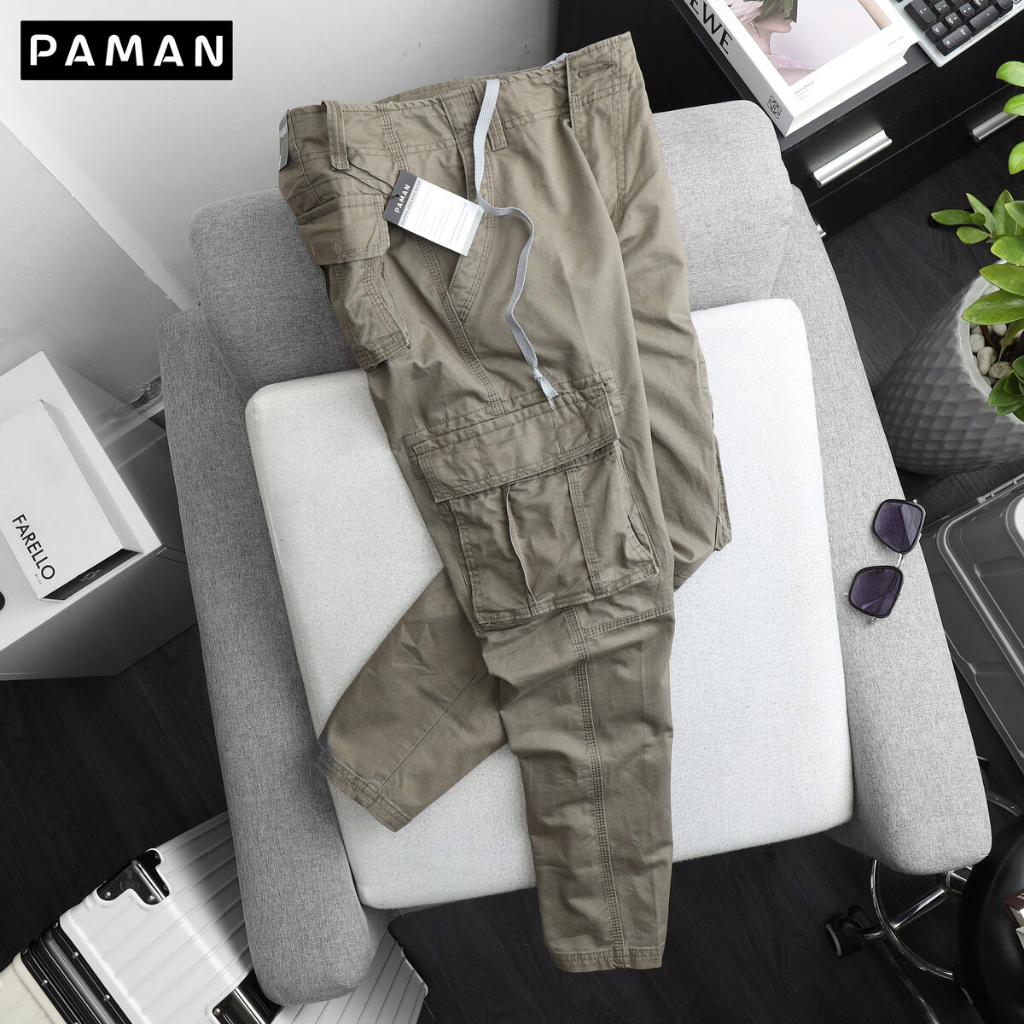 Quần cargo pants kaki túi hộp dài nam 55-79kg PAMAN 6 túi cao cấp dây kéo chất lượng 001QD