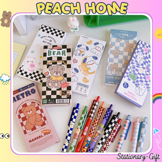 Hộp 6 Bút Bi Bấm 0.5mm Caro MOKA Mực Gel Đen Hot Trend 2024 Set Cây Viết Cute Giá Rẻ 1k Peach Home