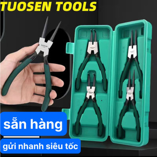 Hộp 4 chiếc kìm gắp mở phe trong, phe ngoài, mũi cong, mũi thẳng, mũi đôi, mũi đơn -chính hãng tuosen