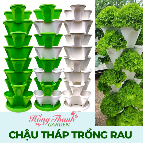 Chậu Tháp Trồng Rau (Trồng Đất / Thủy Canh) Nhựa cao cấp, an toàn, tiết kiệm diện tích, bền, đẹp, tiện lợi