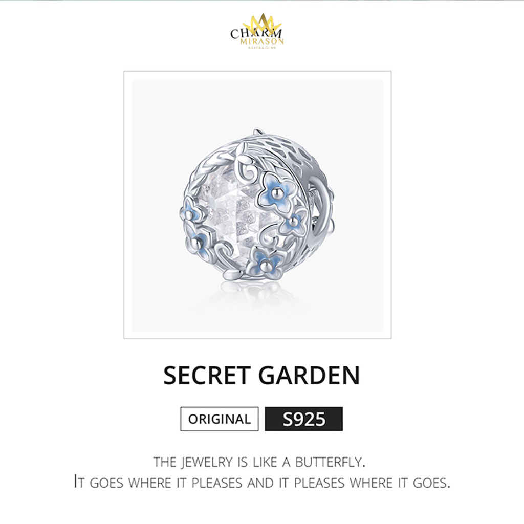 Charm Bạc S925 Tròn Đá Hoa Xanh Lấp Lánh - MIRASON - MCH393