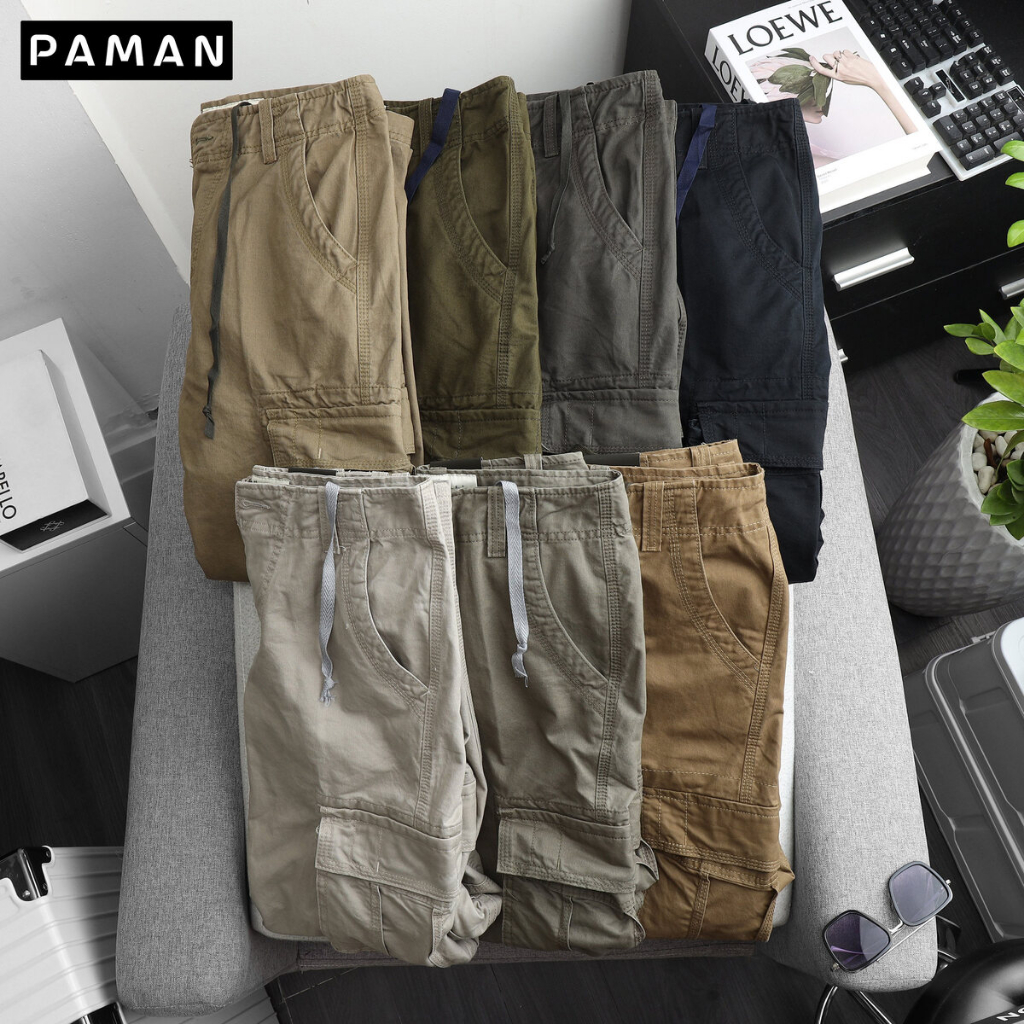 Quần cargo pants kaki túi hộp dài nam 55-79kg PAMAN 6 túi cao cấp dây kéo chất lượng 001QD