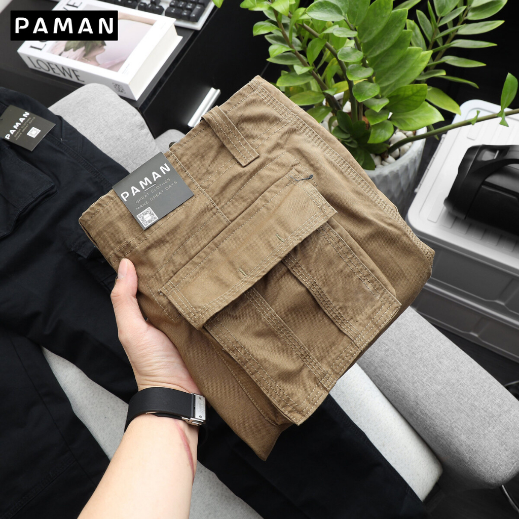 Quần cargo pants kaki túi hộp dài nam 55-79kg PAMAN 6 túi cao cấp dây kéo chất lượng 001QD