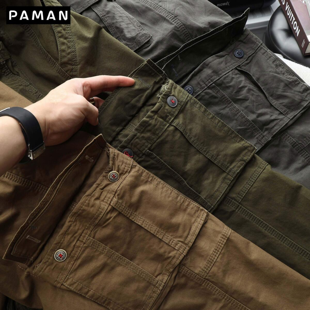 Quần cargo pants kaki túi hộp dài nam 55-79kg PAMAN 6 túi cao cấp dây kéo chất lượng 001QD
