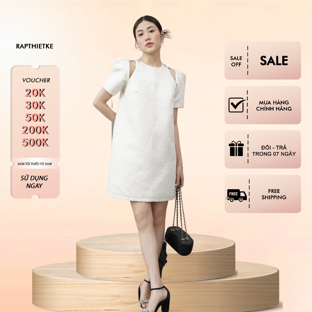 RẬP - Đầm Thân Suông Cổ Tròn Đính Đá Khoét Vai - CHIC 01 - FS